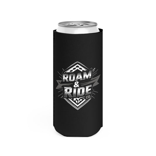 Roam & Ride Co. Grayscale Logo - Slim Can Koozie