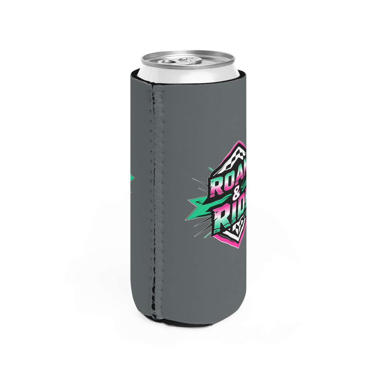 Roam & Ride Co. Teal Pink Logo - Slim Can Koozie