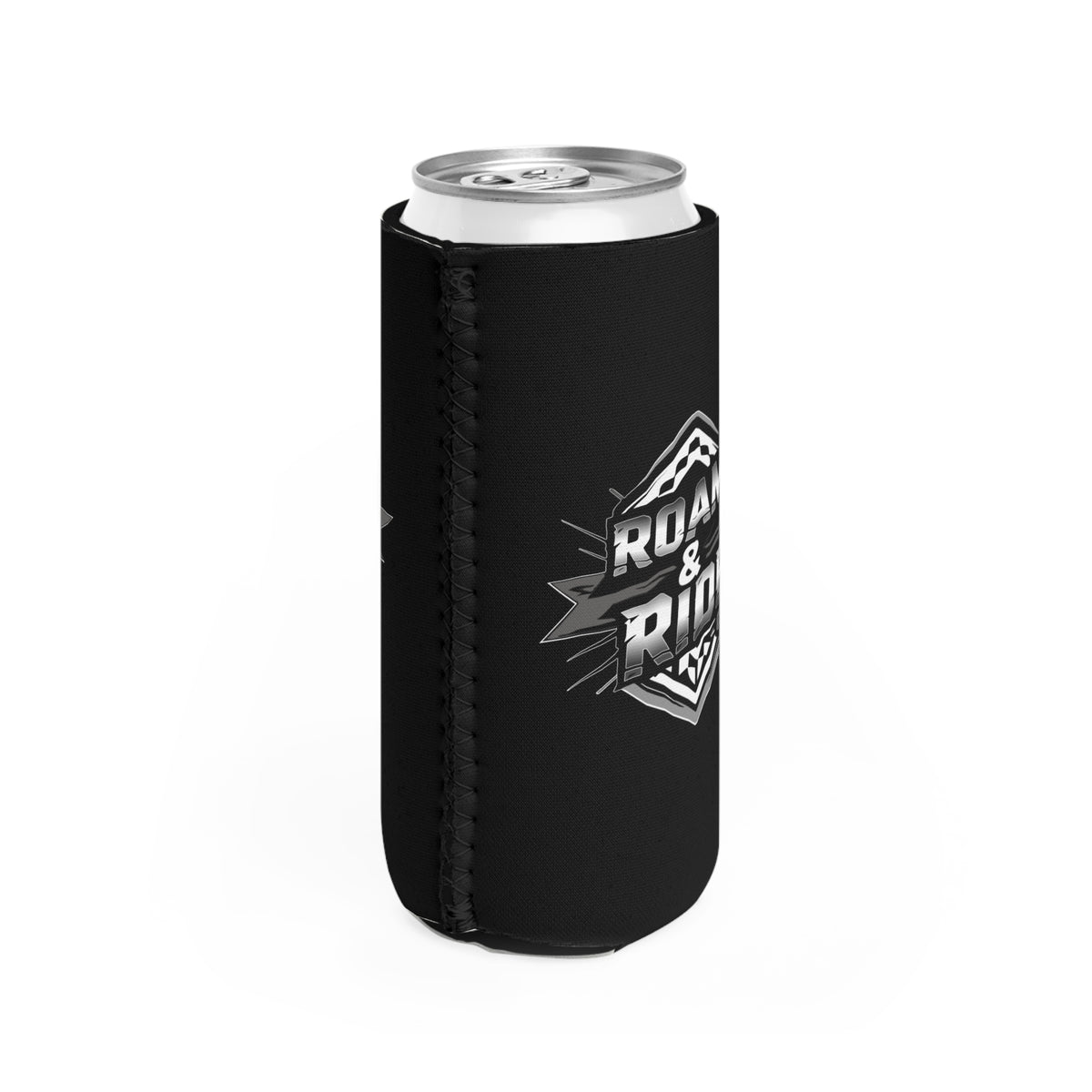 Roam & Ride Co. Grayscale Logo - Slim Can Koozie