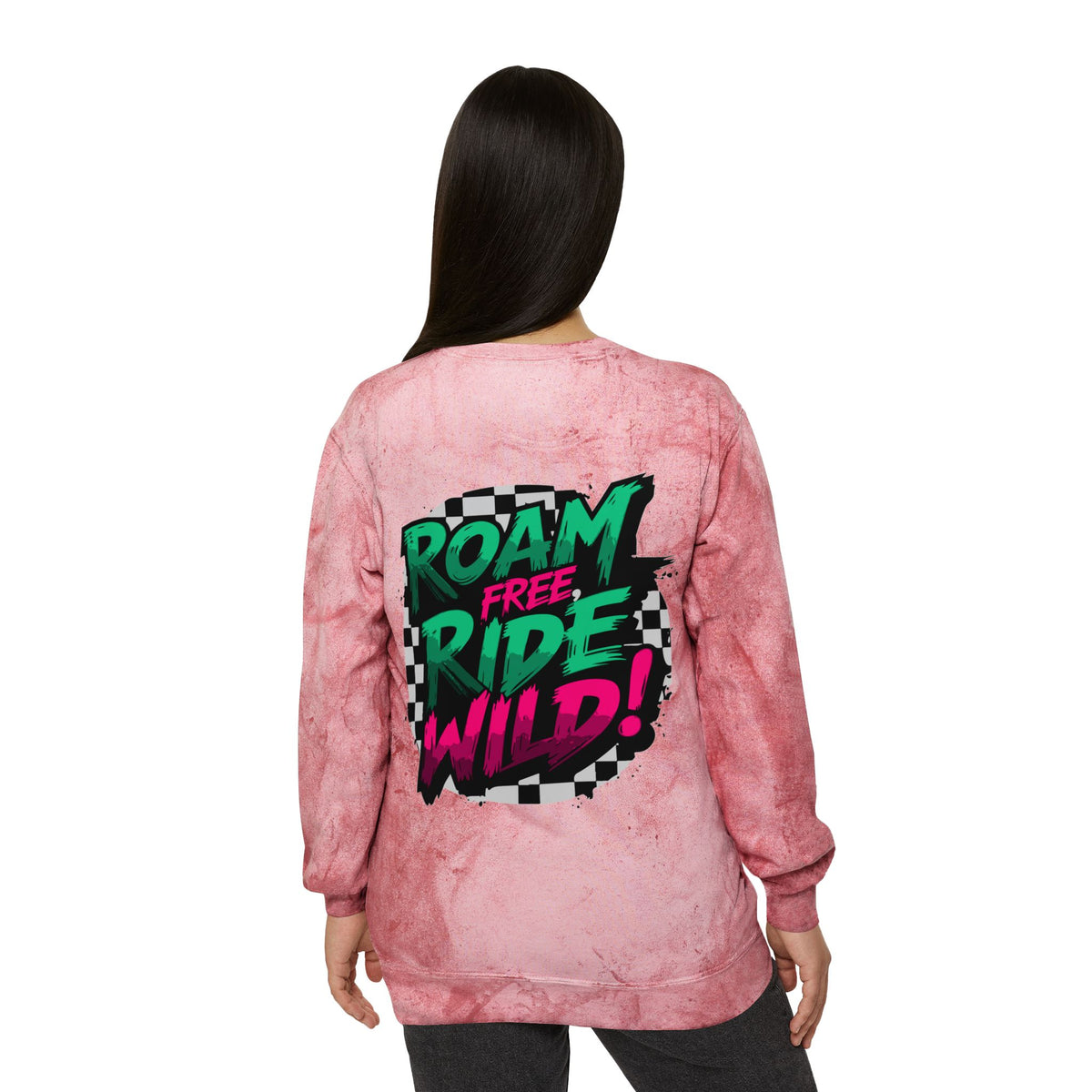 Roam Free, Ride Wild Logo - Unisex Color Blast Crewneck