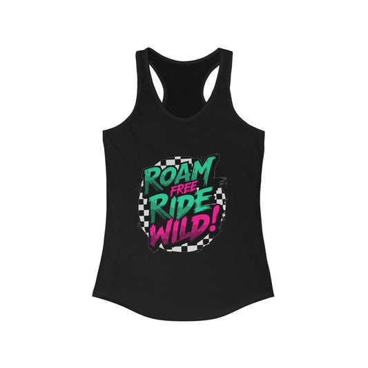 Roam Free, Ride Wild Logo - Women’s Racerback Tank Top