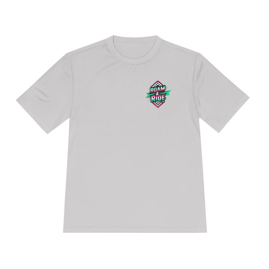Roam & Ride Co. Teal Pink Logo - Unisex Moisture Wicking T-Shirt