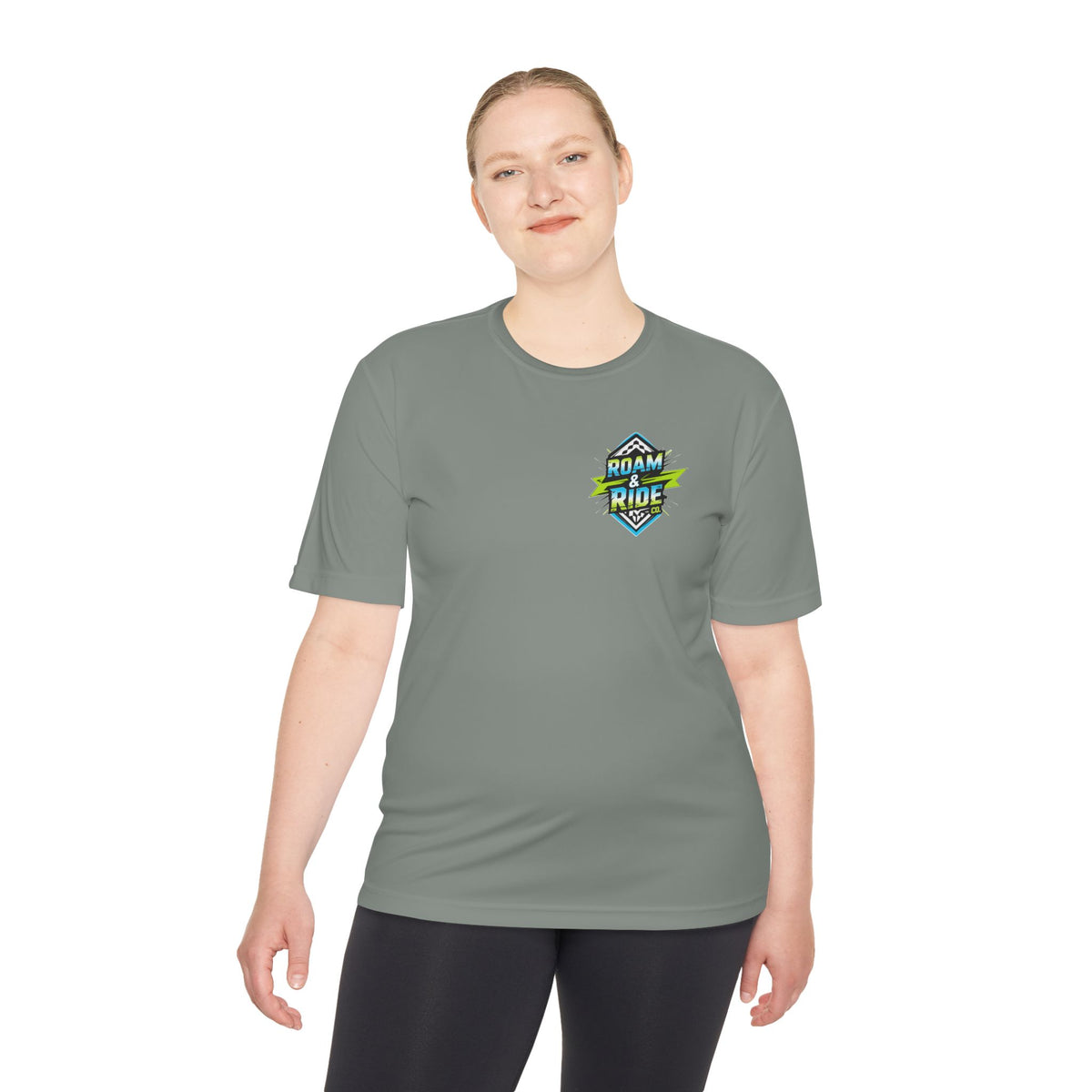 Roam & Ride Co. Blue Green Logo - Unisex Moisture Wicking T-Shirt