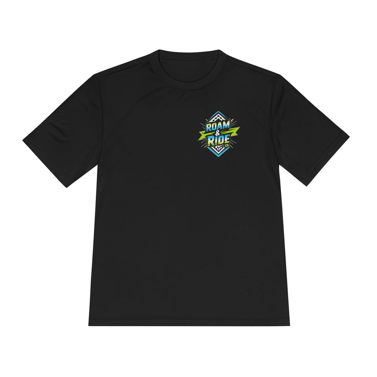 Roam & Ride Co. Blue Green Logo - Unisex Moisture Wicking T-Shirt