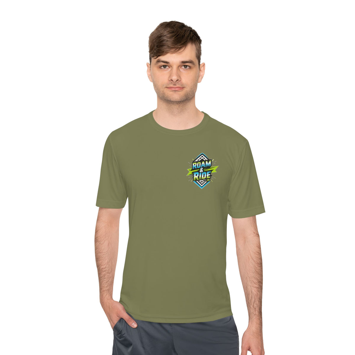 Roam & Ride Co. Blue Green Logo - Unisex Moisture Wicking T-Shirt
