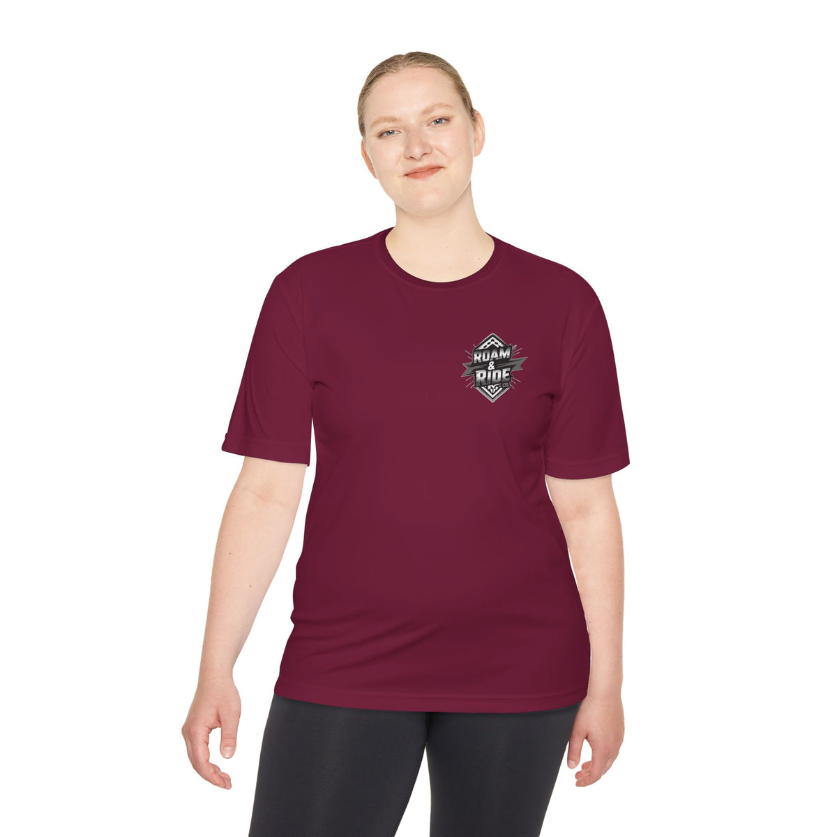 Roam & Ride Co. Grayscale Logo - Unisex Moisture Wicking T-Shirt