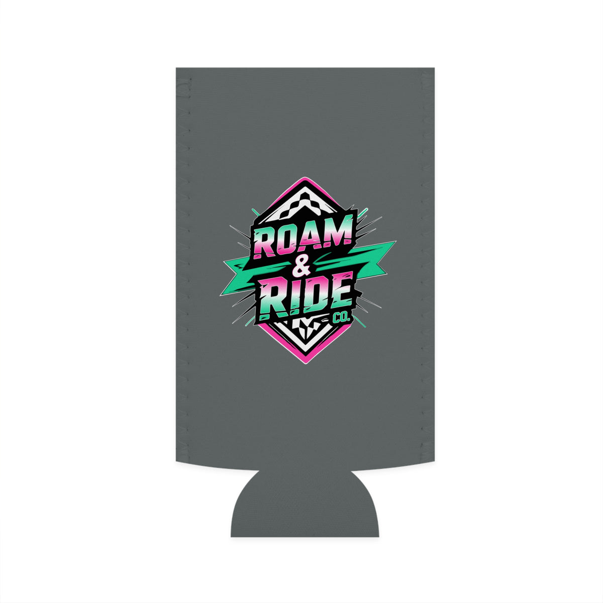 Roam & Ride Co. Teal Pink Logo - Slim Can Koozie