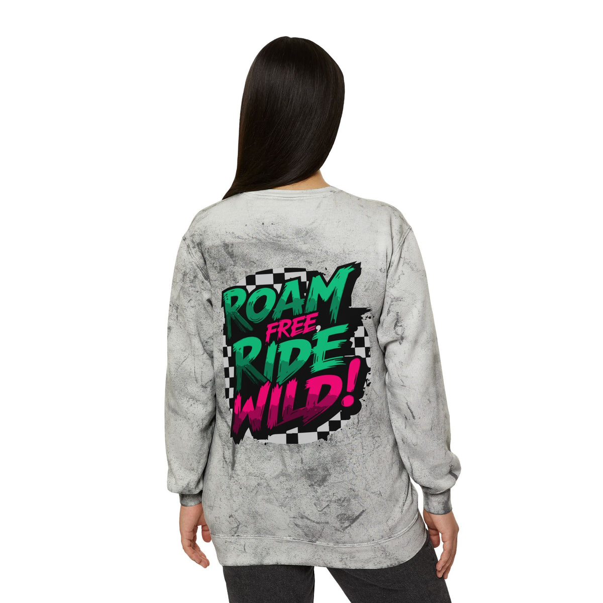 Roam Free, Ride Wild Logo - Unisex Color Blast Crewneck