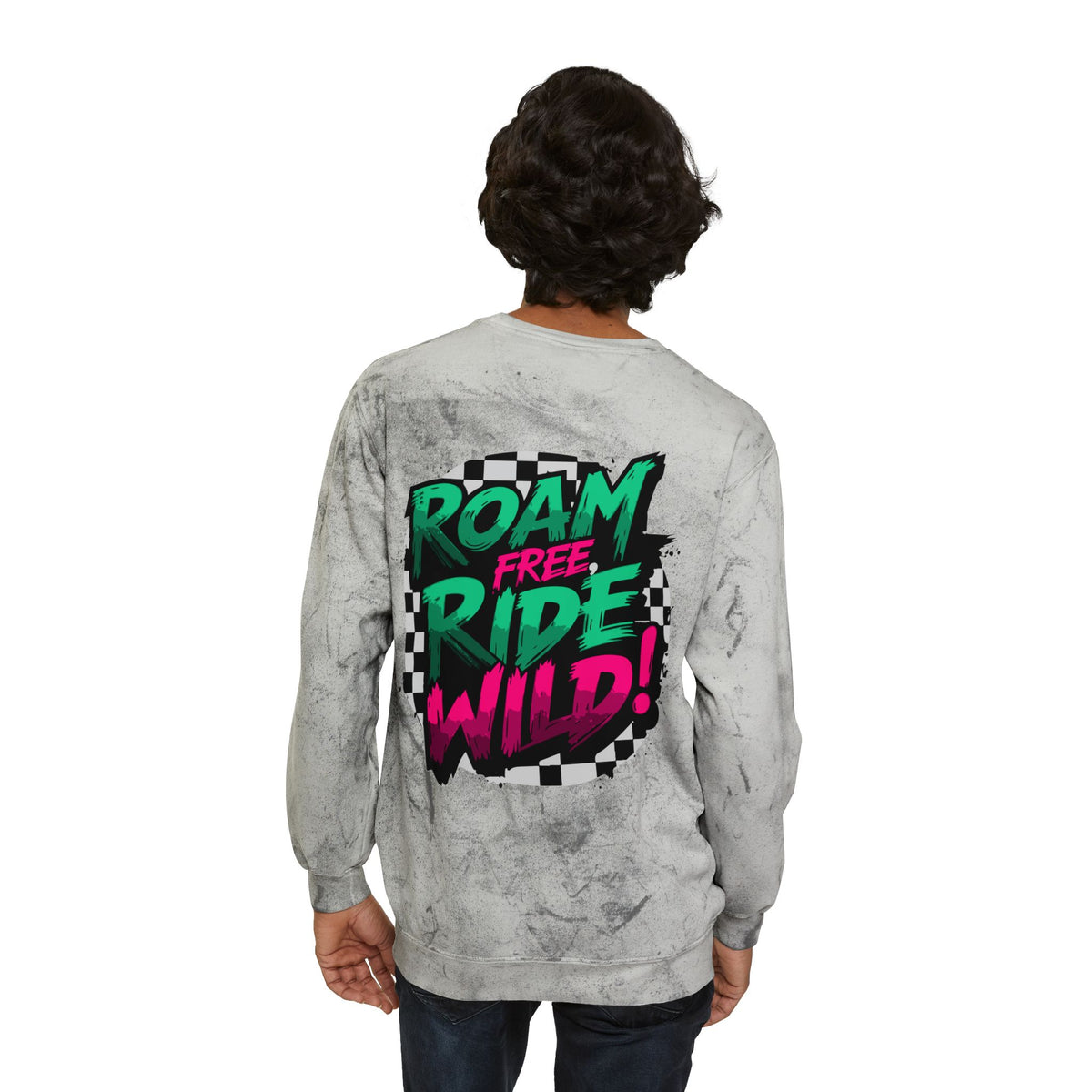 Roam Free, Ride Wild Logo - Unisex Color Blast Crewneck