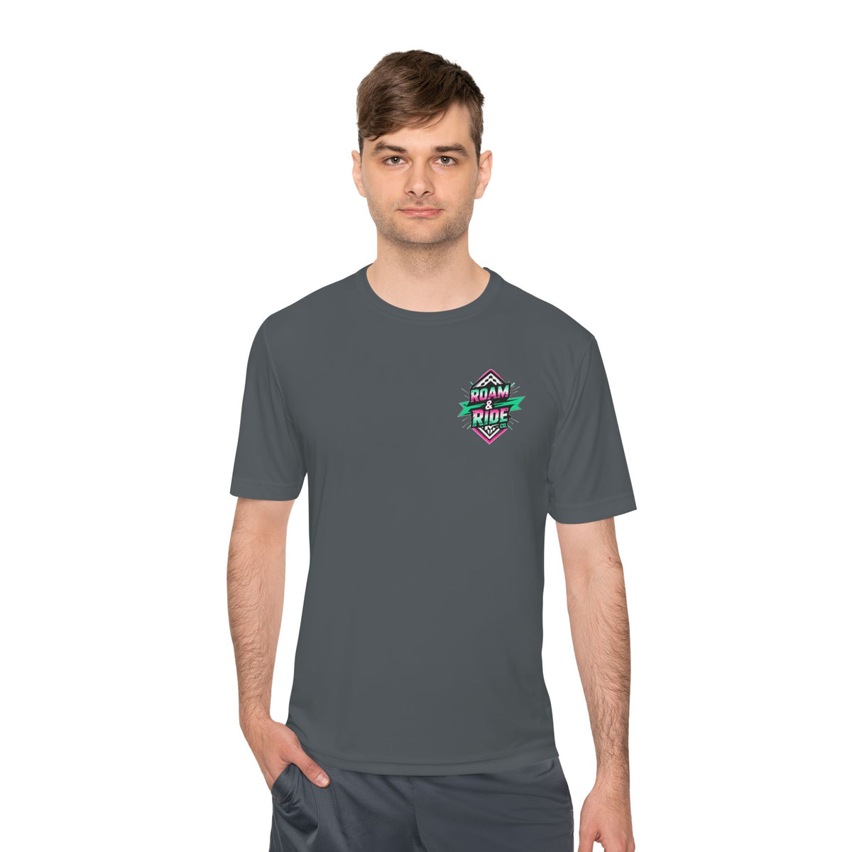 Roam & Ride Co. Teal Pink Logo - Unisex Moisture Wicking T-Shirt