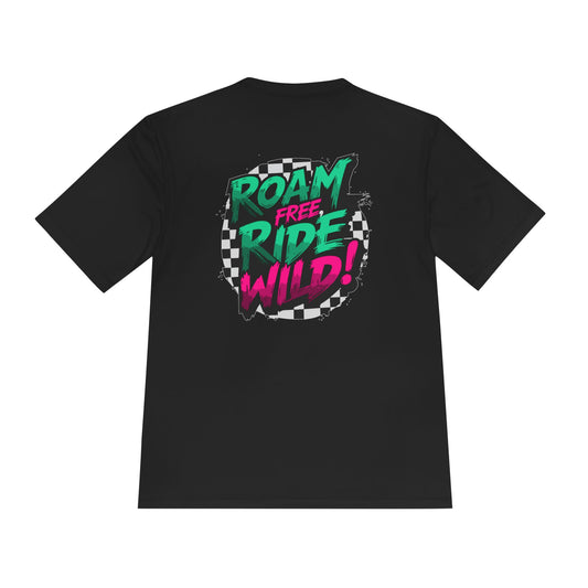 Roam Free, Ride Wild Logo - Unisex Moisture Wicking T-Shirt