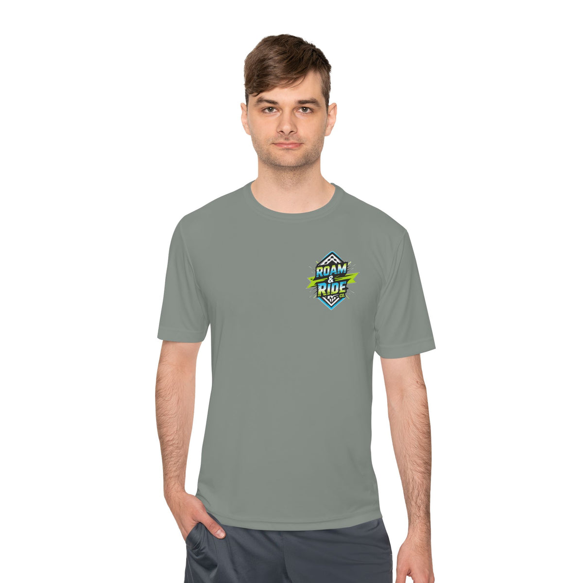 Roam & Ride Co. Blue Green Logo - Unisex Moisture Wicking T-Shirt