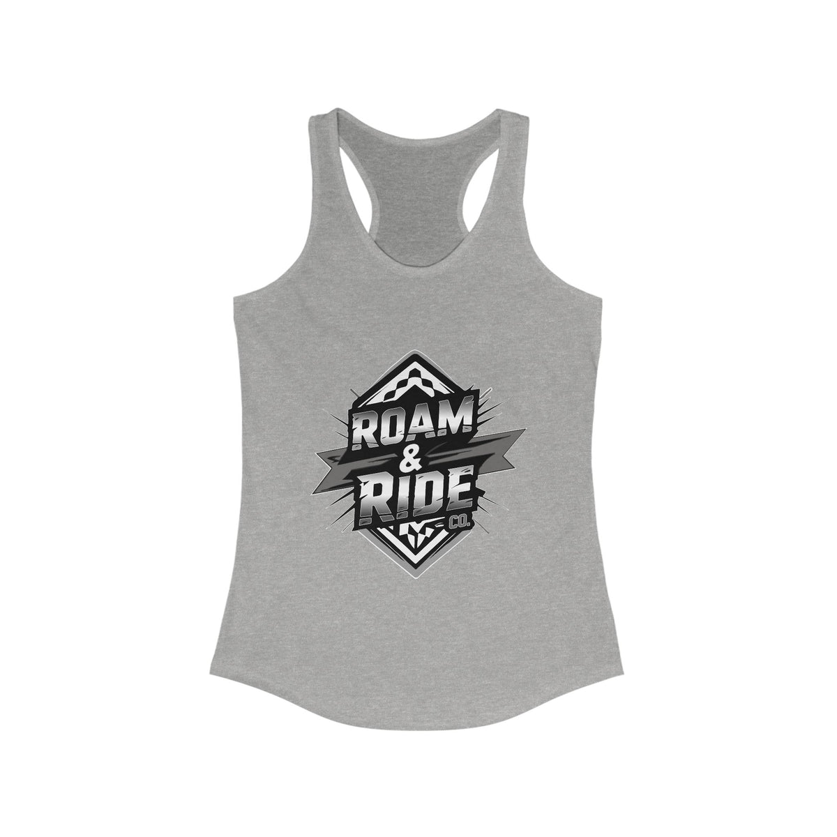 Roam & Ride Co. Grayscale Logo - Women's Racerback Tank Top