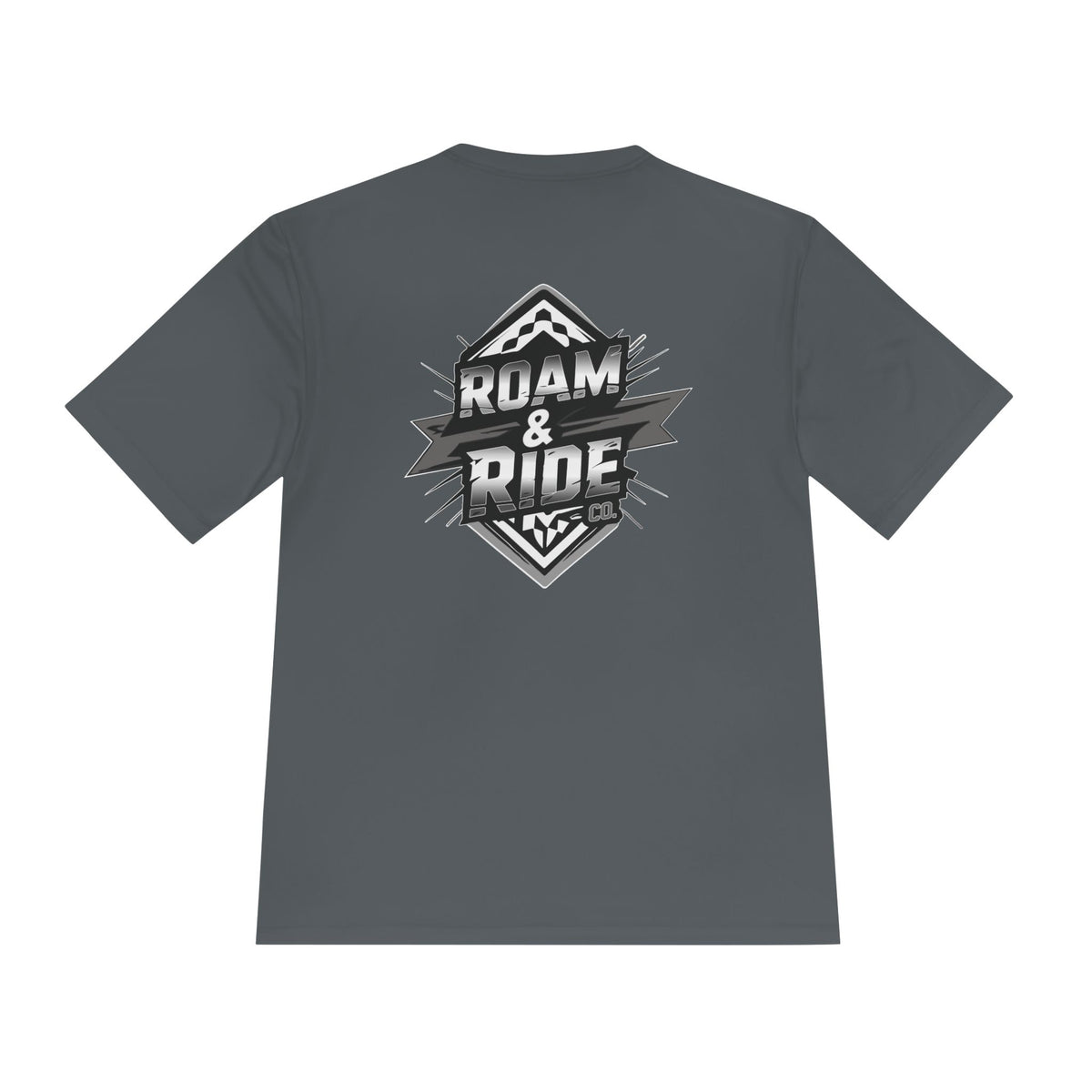 Roam & Ride Co. Grayscale Logo - Unisex Moisture Wicking T-Shirt