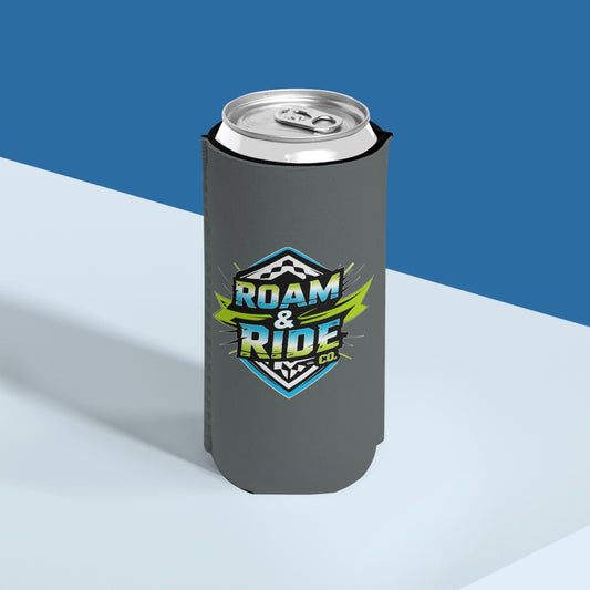Roam & Ride Co. Blue Green Logo - Slim Can Koozie