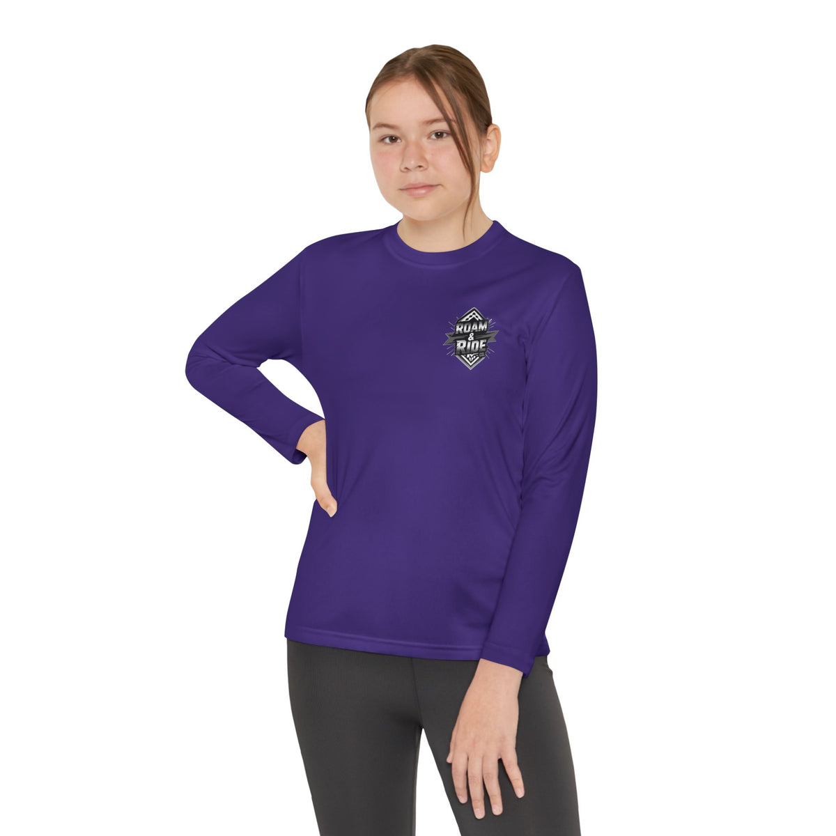 Roam & Ride Co. Grayscale Logo - Youth Long Sleeve T-Shirt