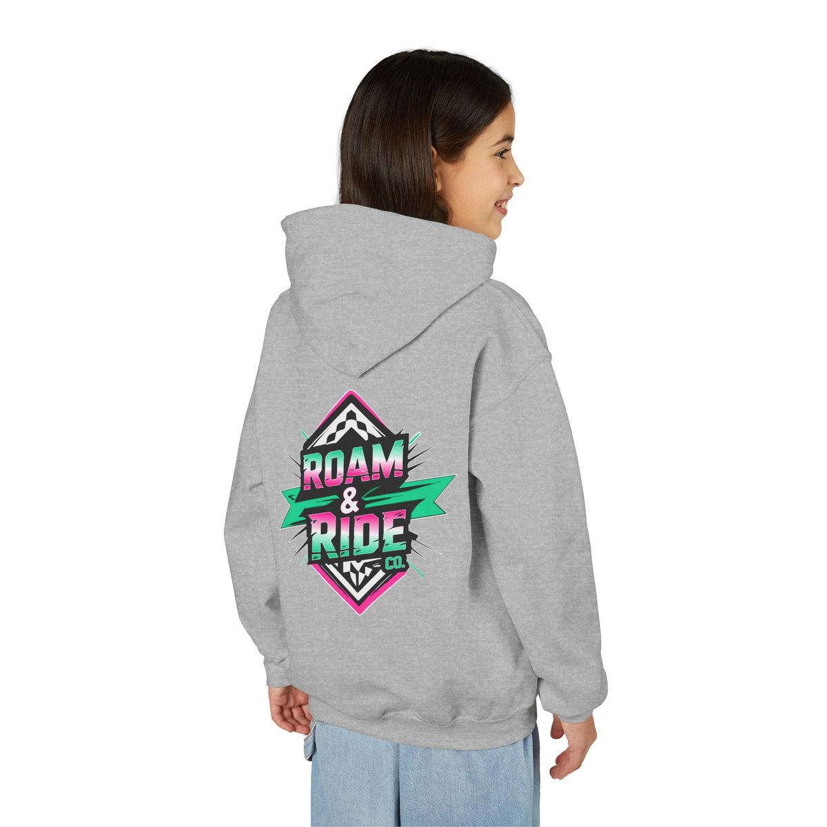 Roam & Ride Co. Teal Pink Logo - Youth Hoodie