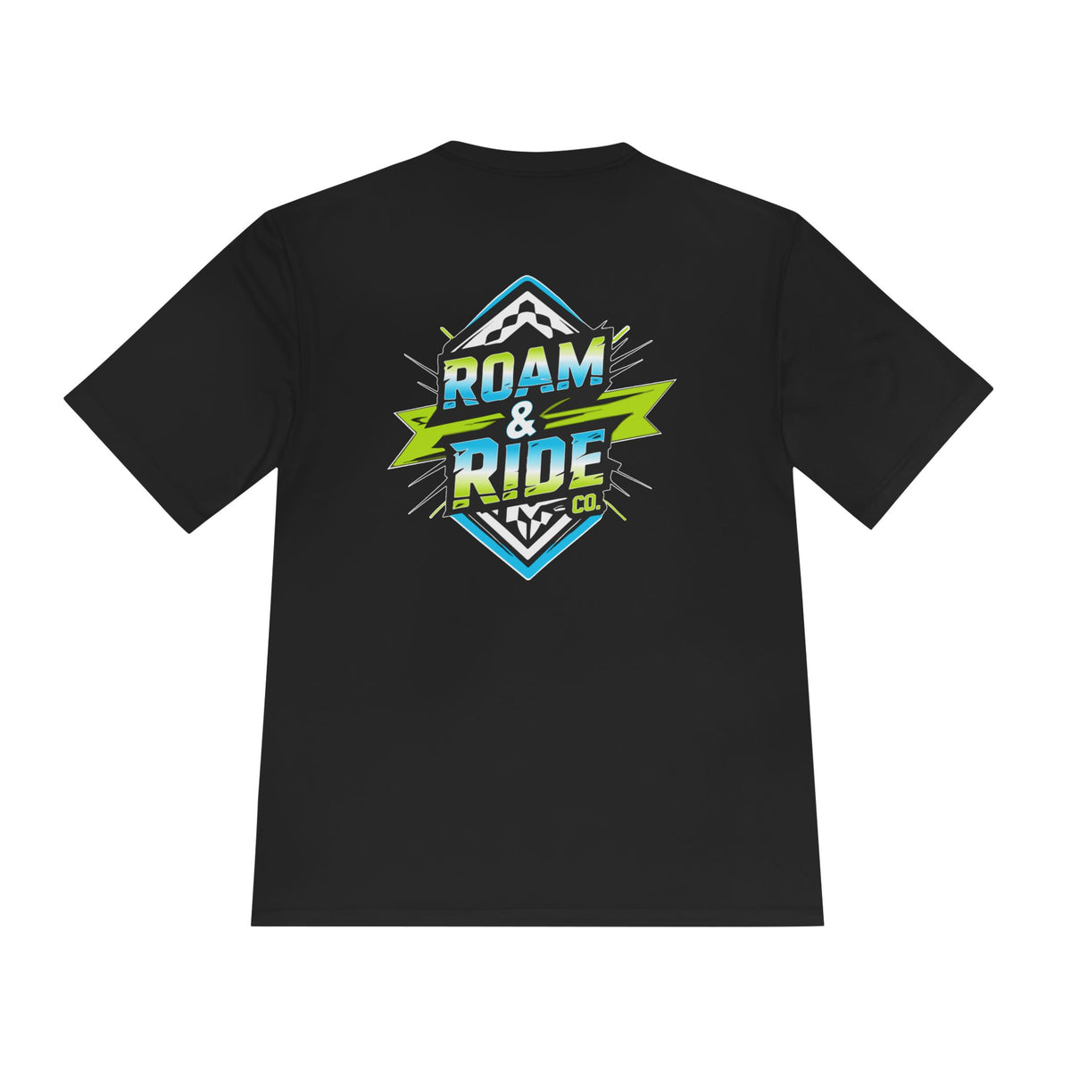 Roam & Ride Co. Blue Green Logo - Unisex Moisture Wicking T-Shirt