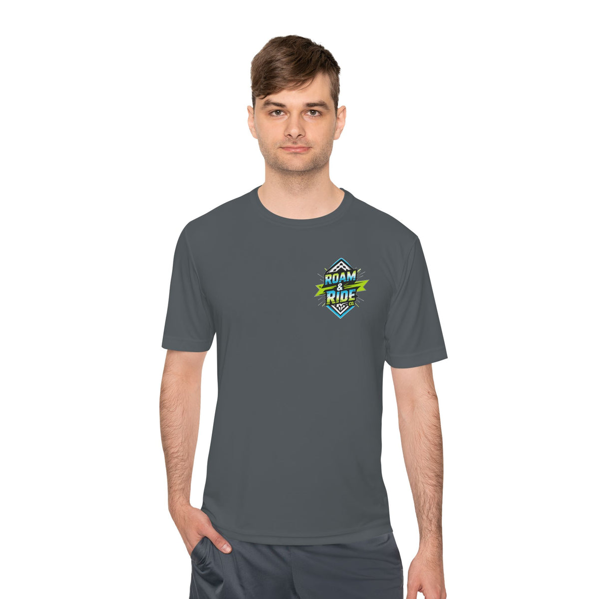 Roam & Ride Co. Blue Green Logo - Unisex Moisture Wicking T-Shirt