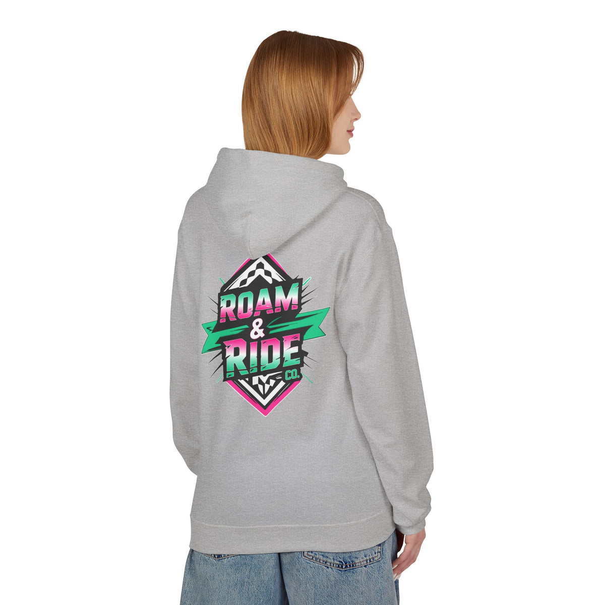 Roam & Ride Co. Teal Pink Logo - Unisex Fleece Hoodie