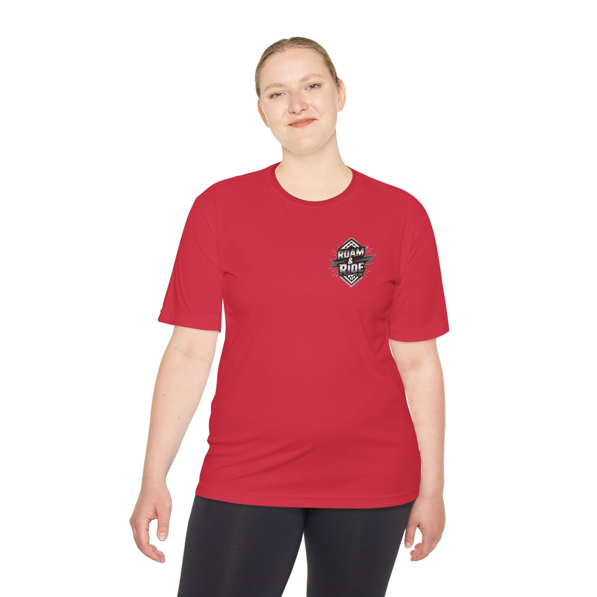 Roam & Ride Co. Grayscale Logo - Unisex Moisture Wicking T-Shirt