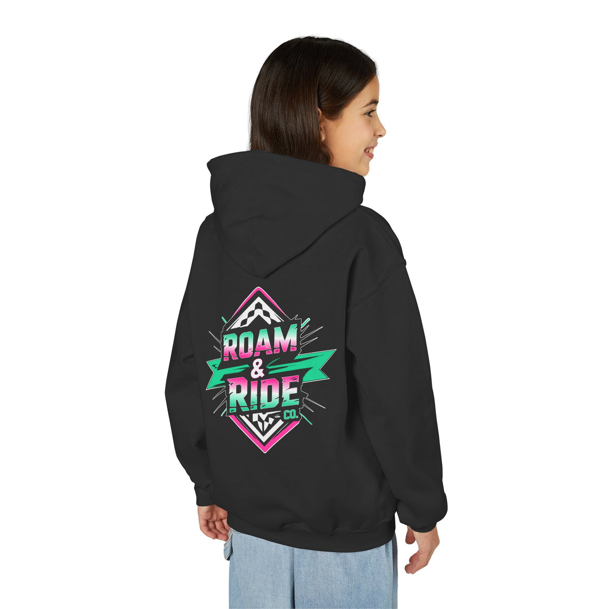 Roam & Ride Co. Teal Pink Logo - Youth Hoodie