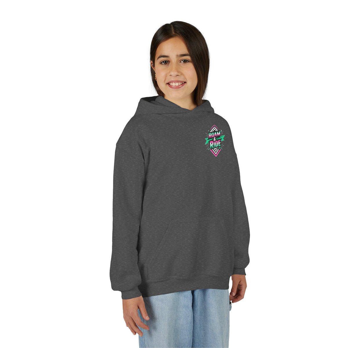 Roam & Ride Co. Teal Pink Logo - Youth Hoodie