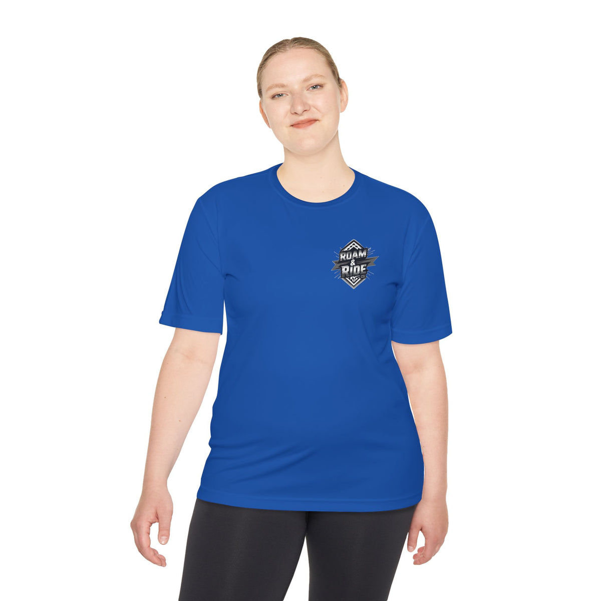 Roam & Ride Co. Grayscale Logo - Unisex Moisture Wicking T-Shirt
