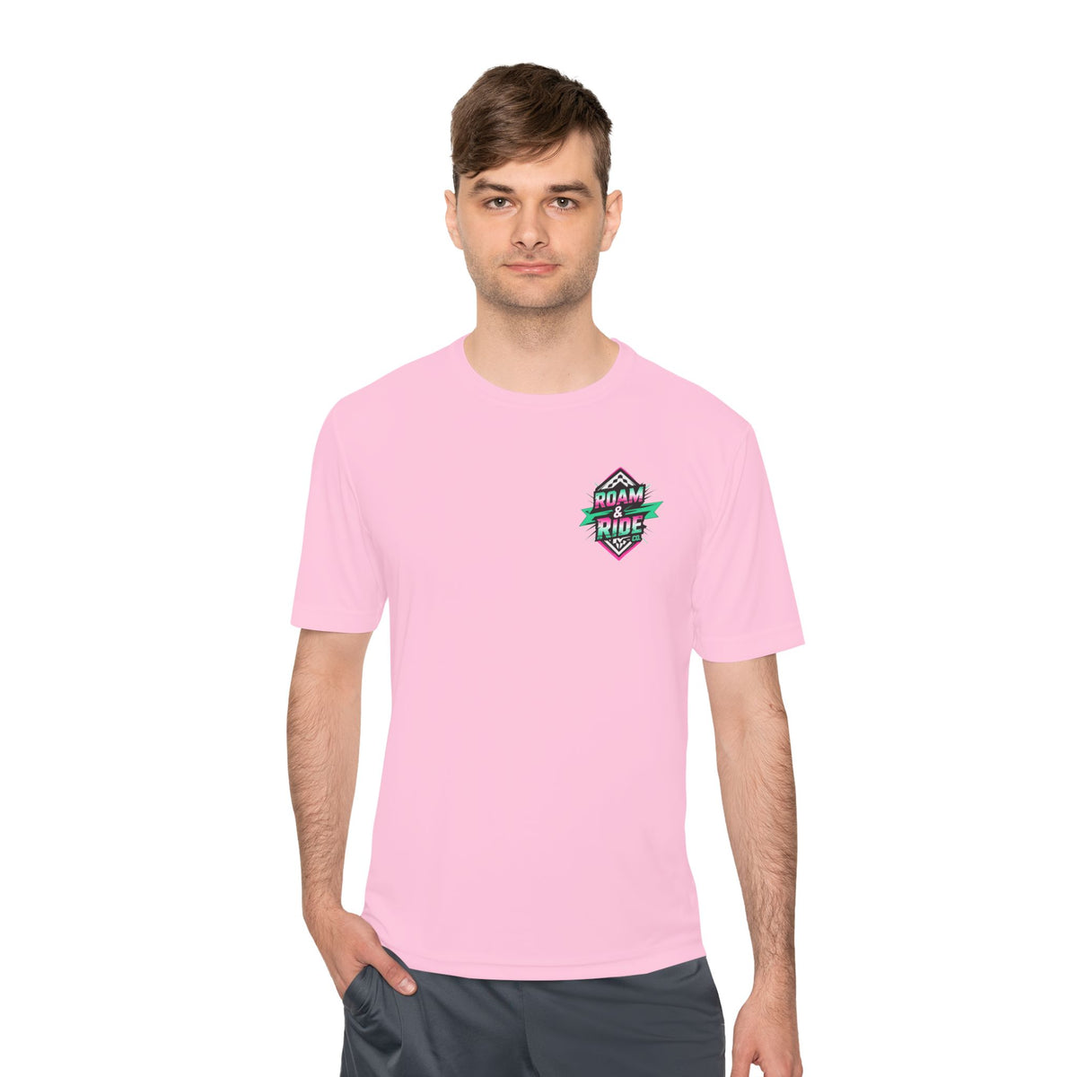 Roam & Ride Co. Teal Pink Logo - Unisex Moisture Wicking T-Shirt