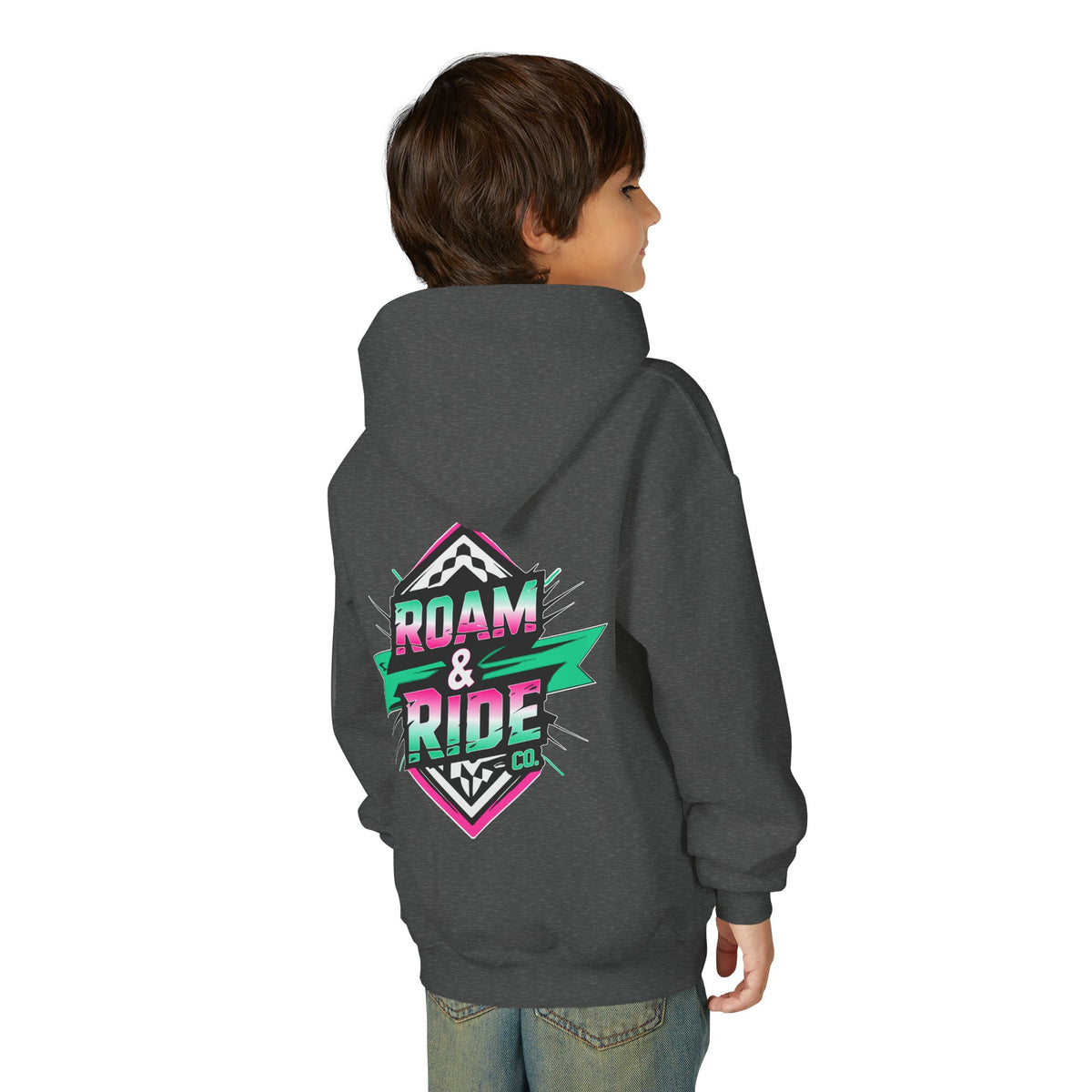 Roam & Ride Co. Teal Pink Logo - Youth Hoodie