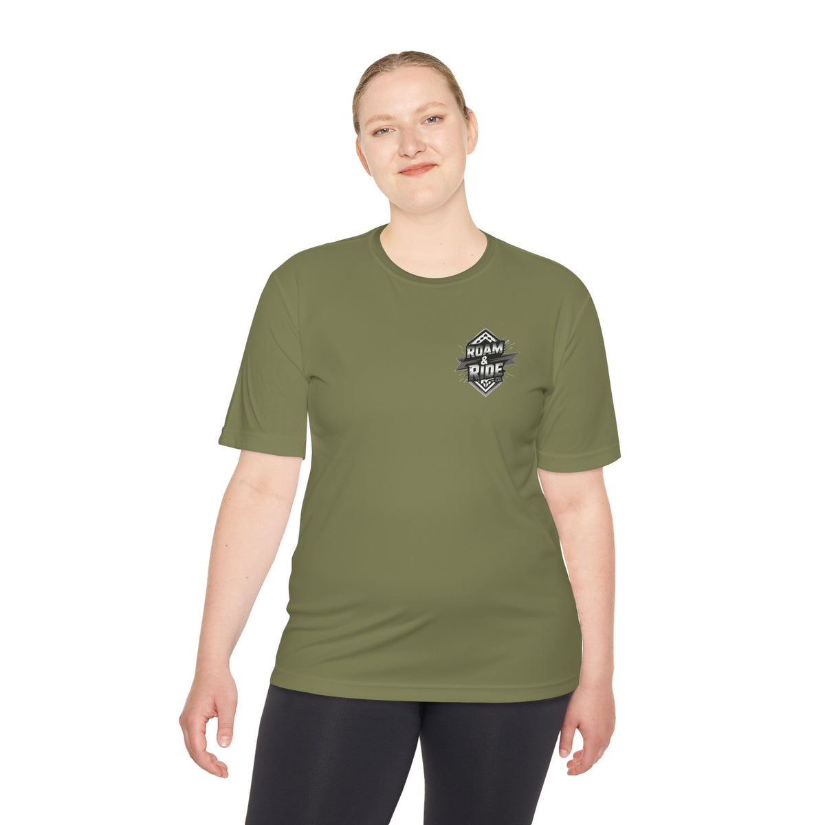Roam & Ride Co. Grayscale Logo - Unisex Moisture Wicking T-Shirt