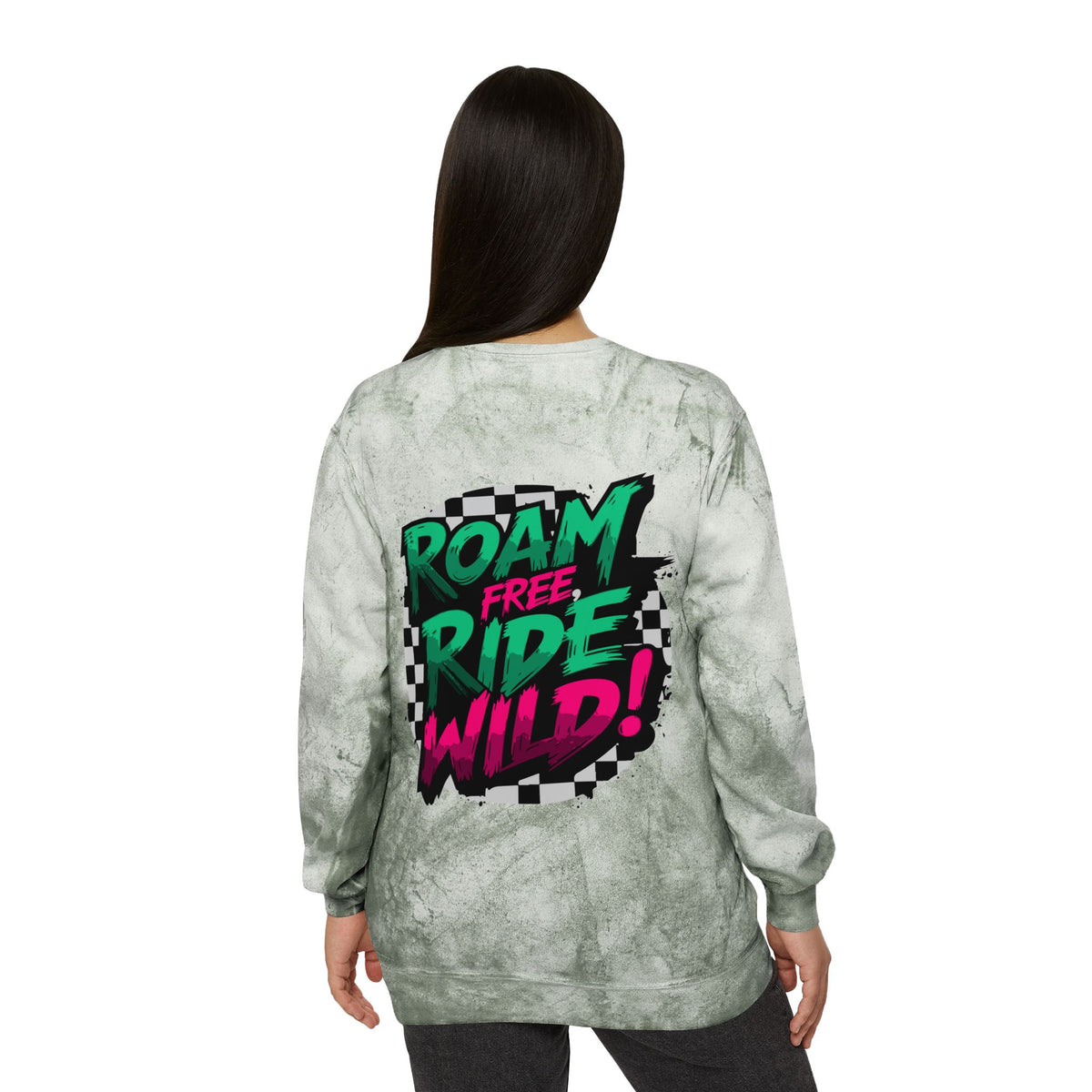 Roam Free, Ride Wild Logo - Unisex Color Blast Crewneck