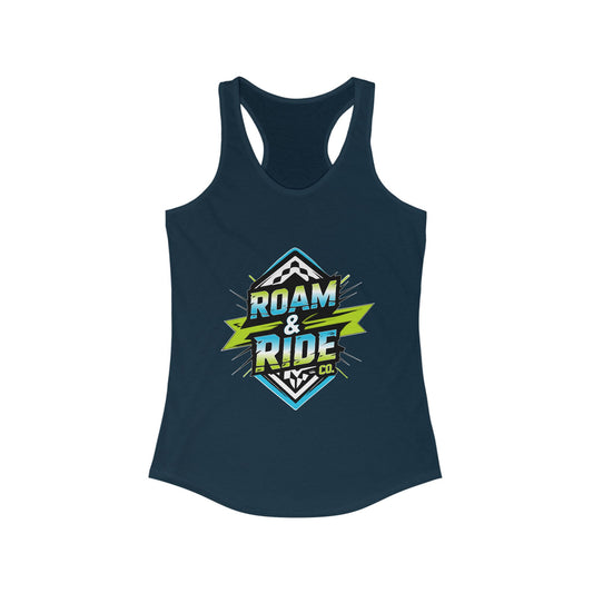 Roam & Ride Co. Blue Green Logo - Women's Racerback Tank Top
