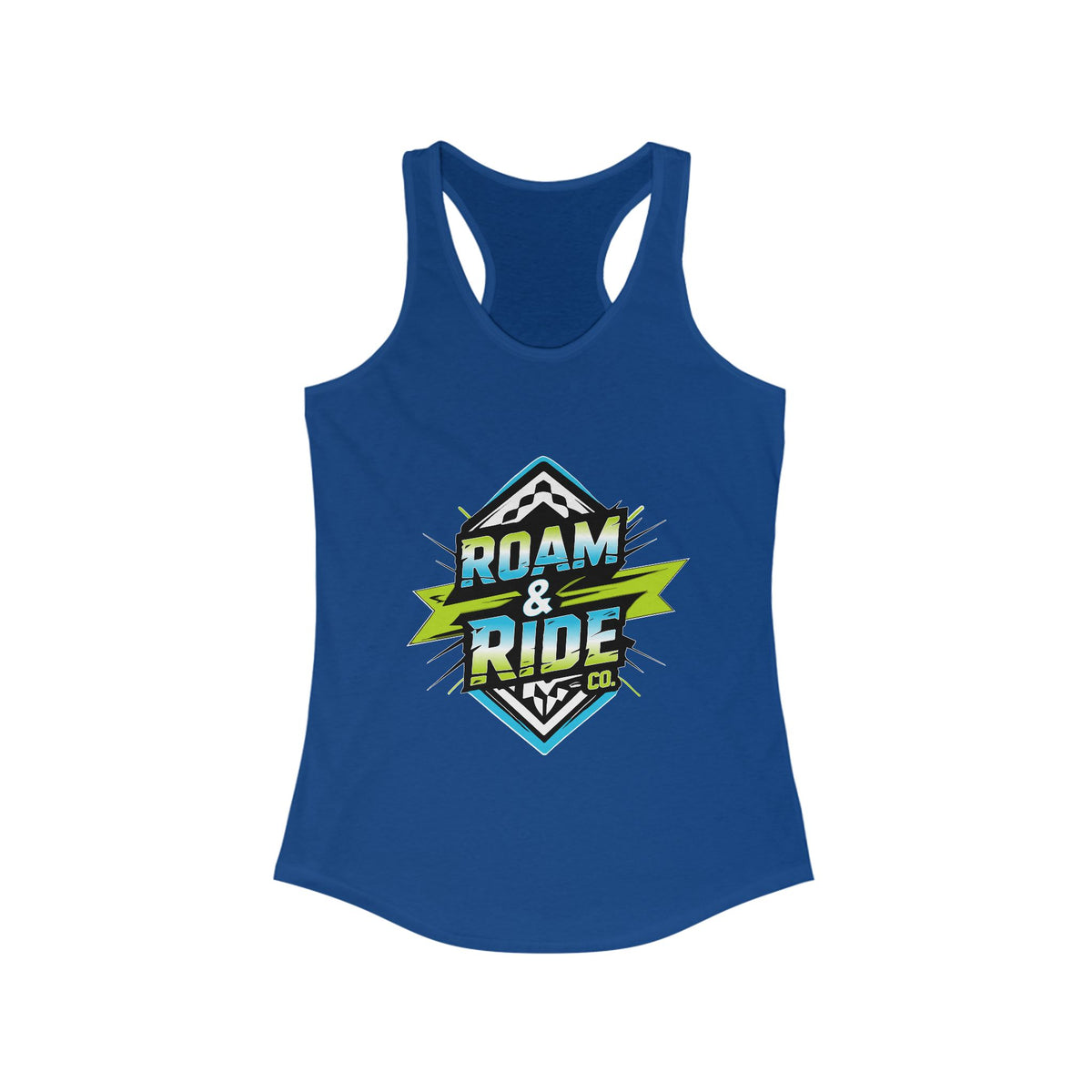 Roam & Ride Co. Blue Green Logo - Women's Racerback Tank Top