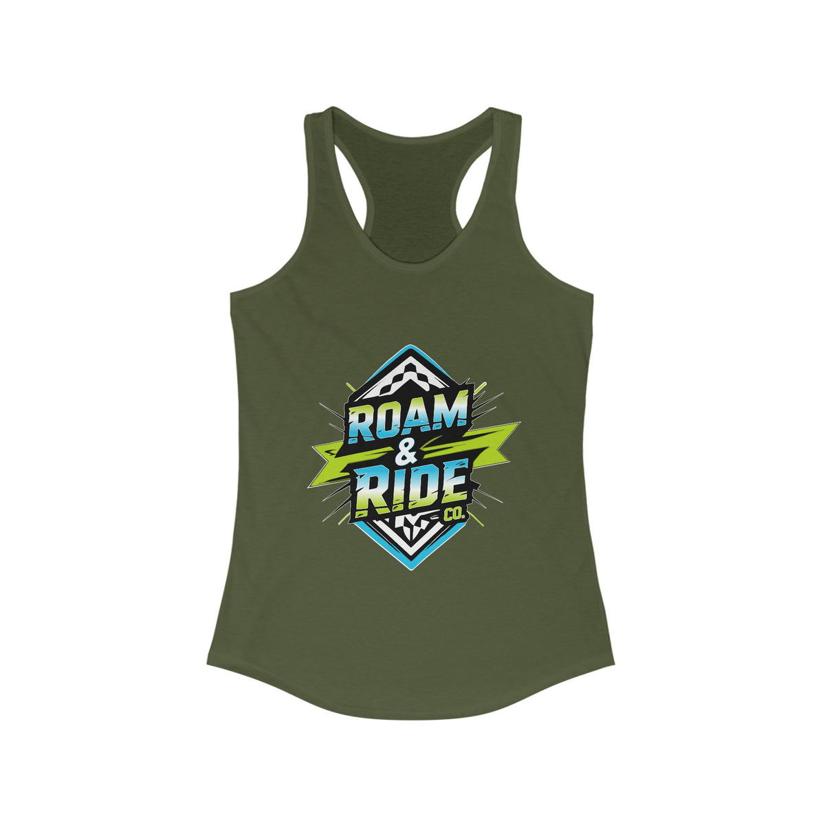 Roam & Ride Co. Blue Green Logo - Women's Racerback Tank Top