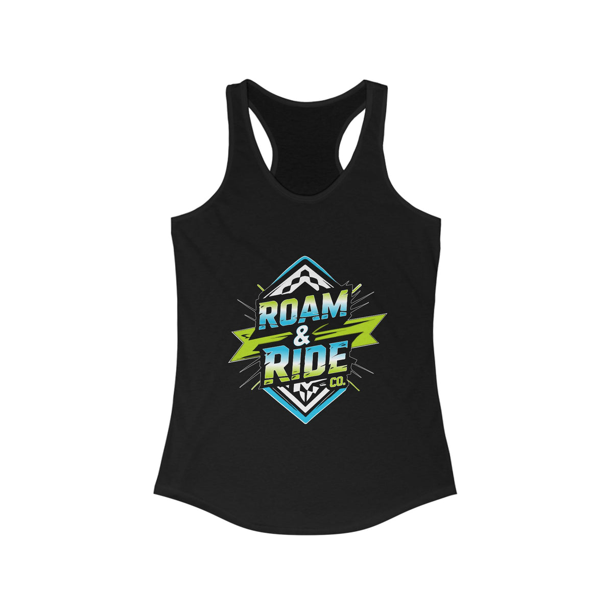Roam & Ride Co. Blue Green Logo - Women's Racerback Tank Top