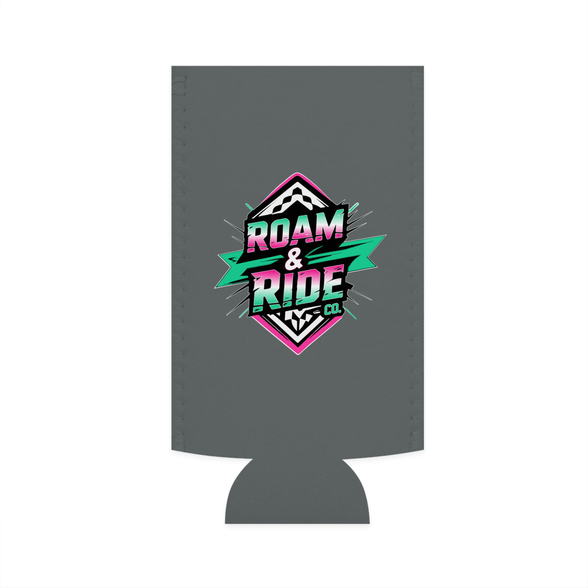 Roam & Ride Co. Teal Pink Logo - Slim Can Koozie