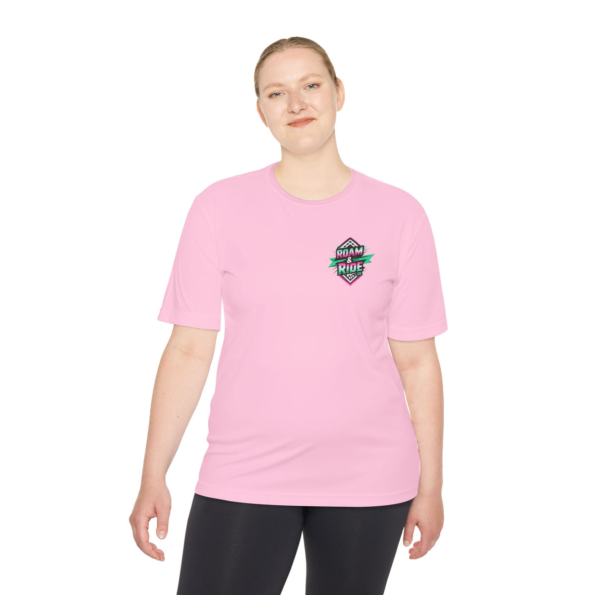 Roam & Ride Co. Teal Pink Logo - Unisex Moisture Wicking T-Shirt