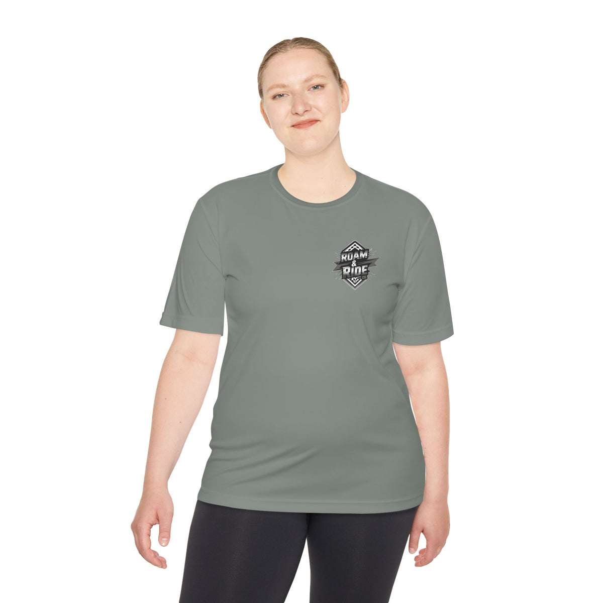 Roam & Ride Co. Grayscale Logo - Unisex Moisture Wicking T-Shirt