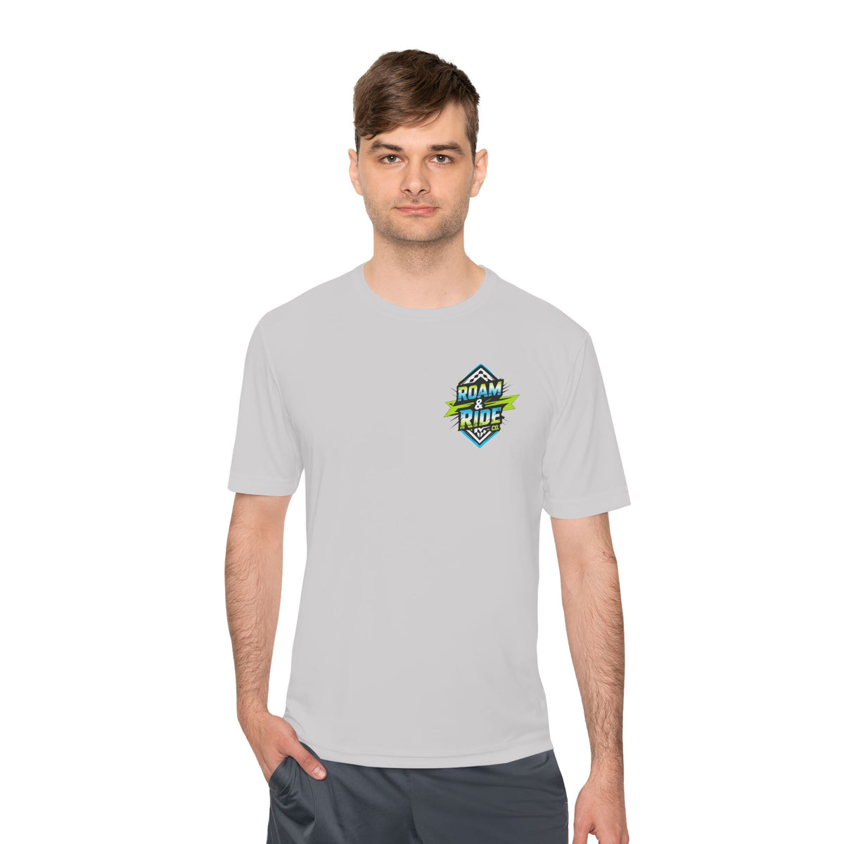 Roam & Ride Co. Blue Green Logo - Unisex Moisture Wicking T-Shirt