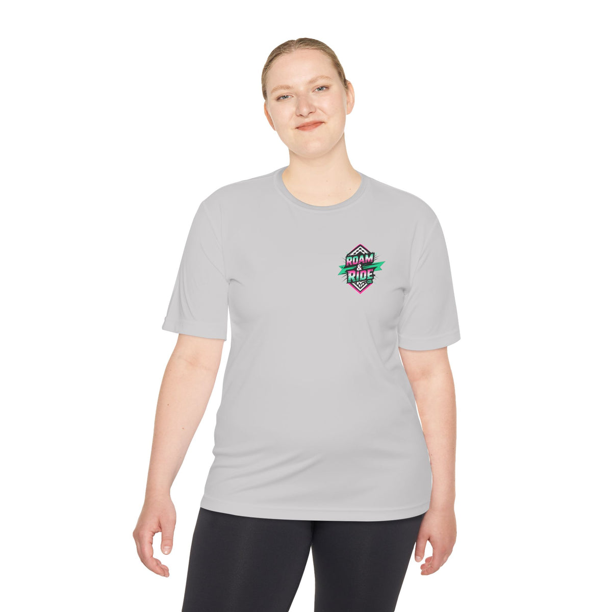 Roam & Ride Co. Teal Pink Logo - Unisex Moisture Wicking T-Shirt