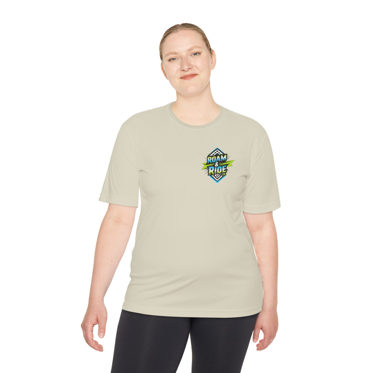 Roam & Ride Co. Blue Green Logo - Unisex Moisture Wicking T-Shirt