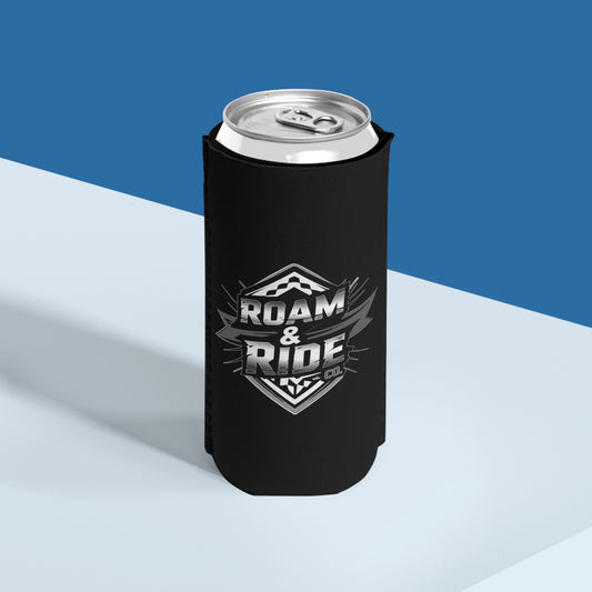 Roam & Ride Co. Grayscale Logo - Slim Can Koozie