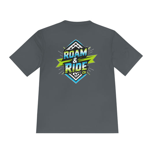 Roam & Ride Co. Blue Green Logo - Unisex Moisture Wicking T-Shirt