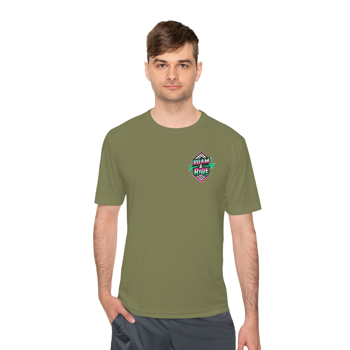 Roam & Ride Co. Teal Pink Logo - Unisex Moisture Wicking T-Shirt
