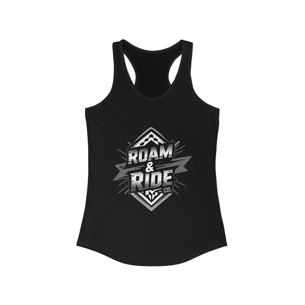 Roam & Ride Co. Grayscale Logo - Women's Racerback Tank Top