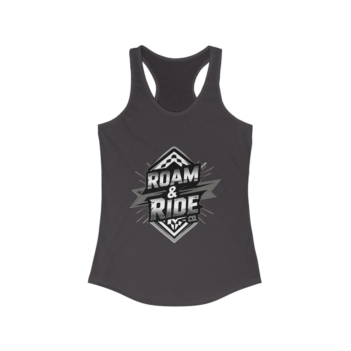 Roam & Ride Co. Grayscale Logo - Women's Racerback Tank Top