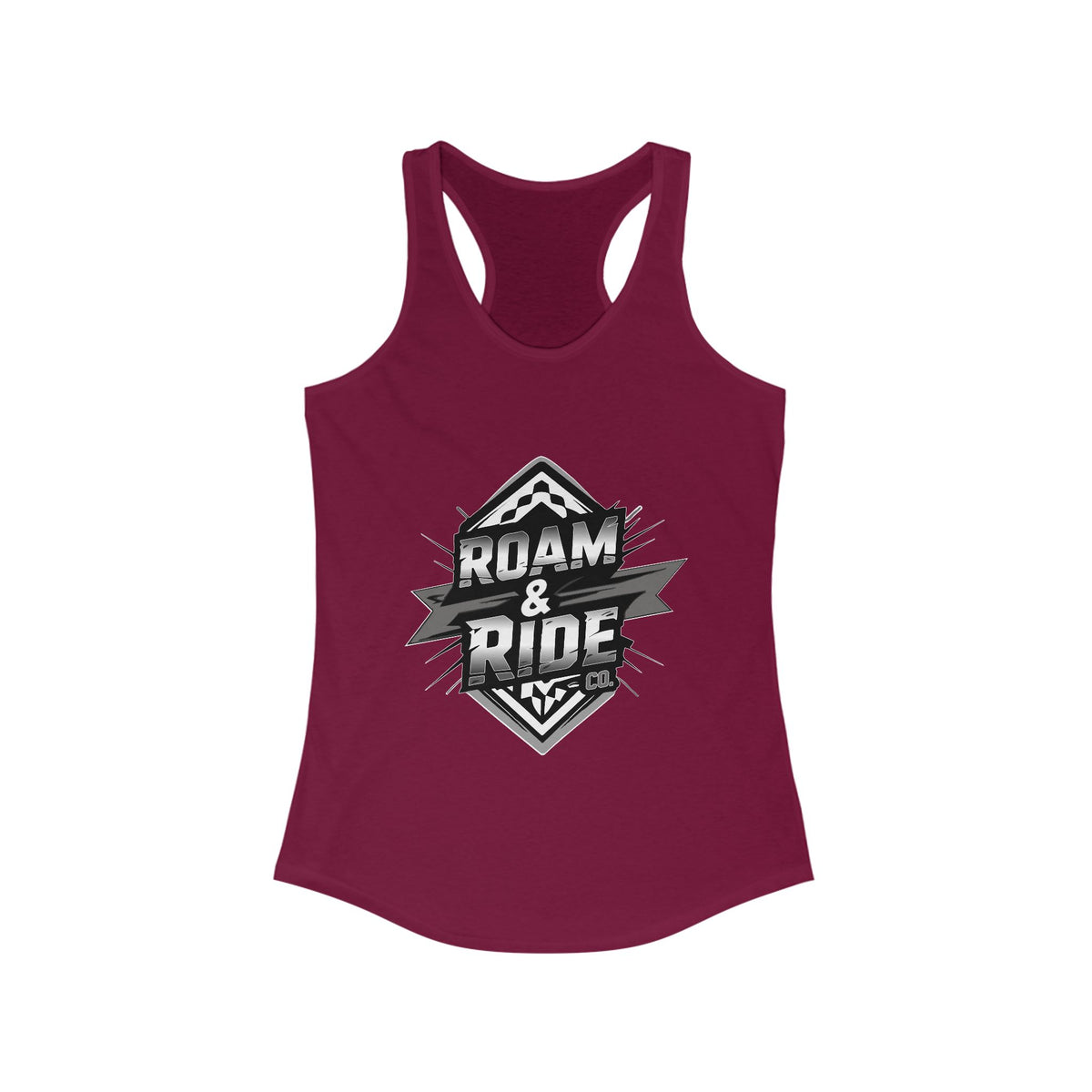 Roam & Ride Co. Grayscale Logo - Women's Racerback Tank Top