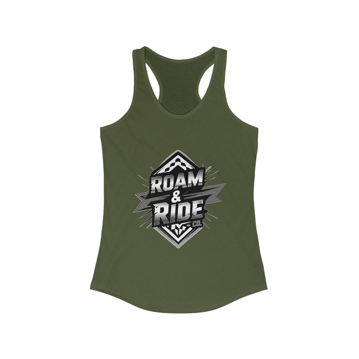 Roam & Ride Co. Grayscale Logo - Women's Racerback Tank Top