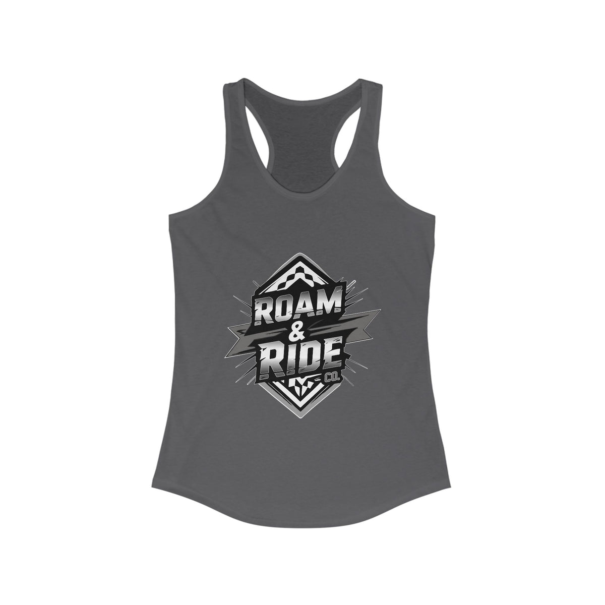 Roam & Ride Co. Grayscale Logo - Women's Racerback Tank Top